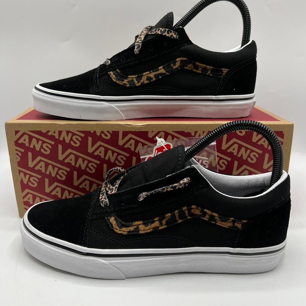 NEW Vans Old Skool Black Sneakers Size 5.5Y/7 Women's Leopard Shoes VN0A4uHZNUO